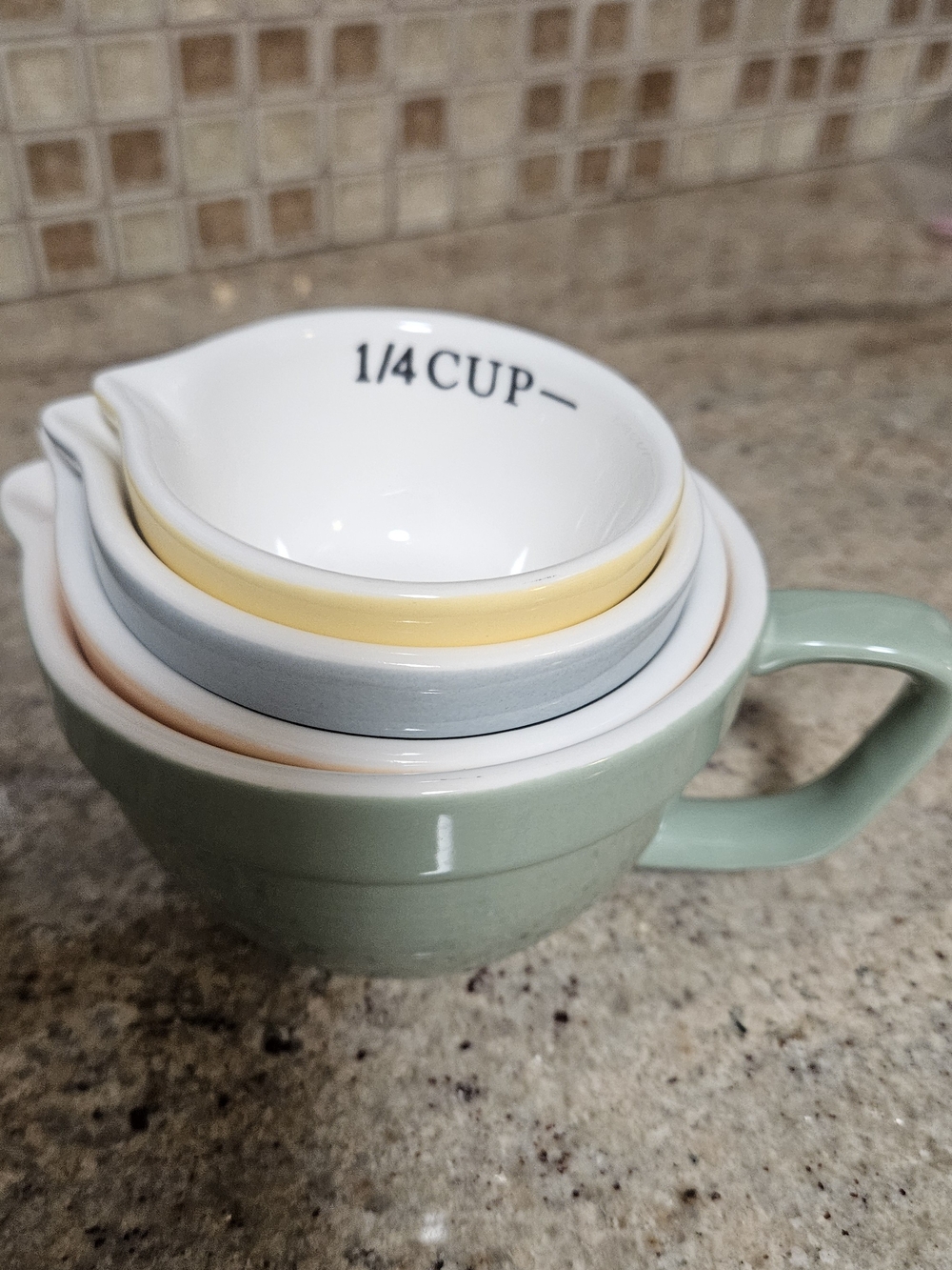 Stackable Ceramic Measuring Cup Set - Mint, Yellow, Gray, White